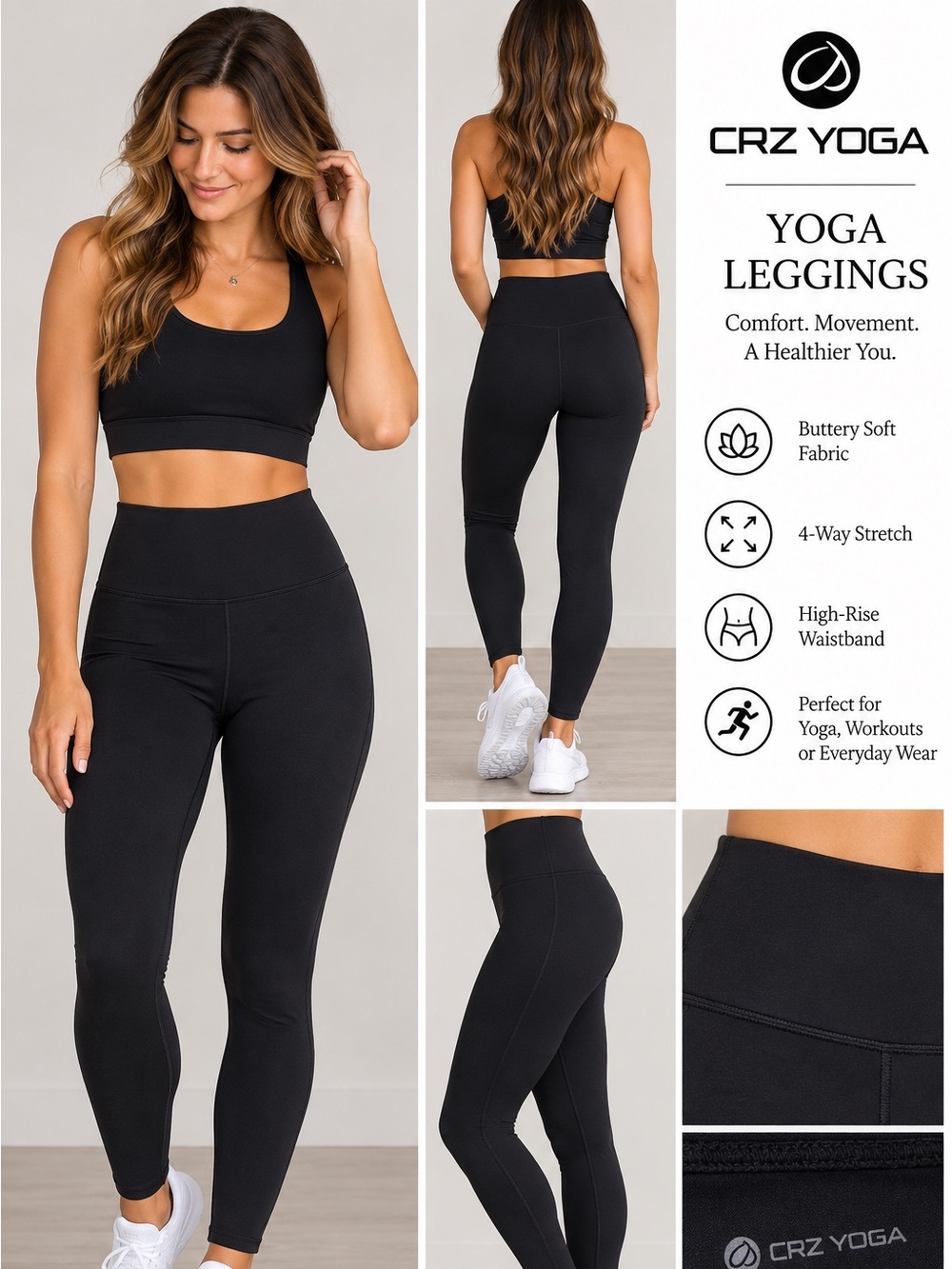 CRZ YOGA Black High-Waist Performance Leggings